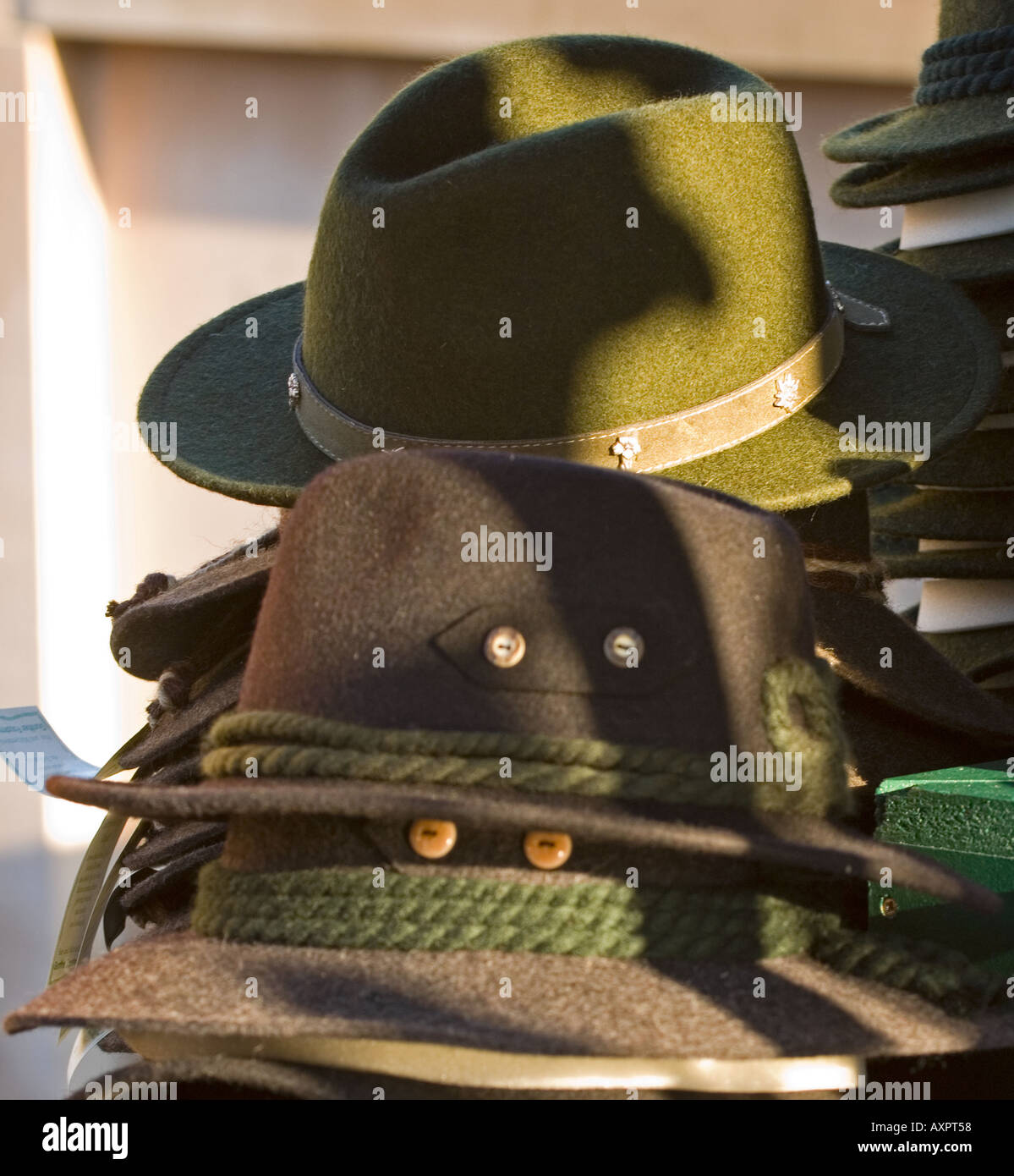 Traditional german loden hats Stock Photo