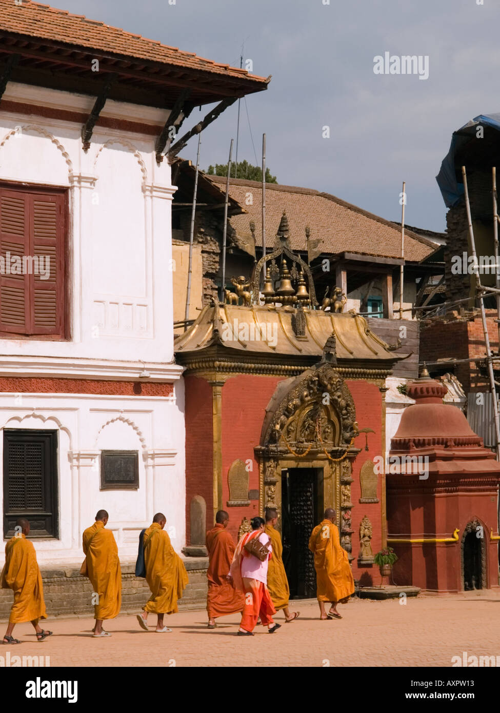 Bhaktapur Himalayas Nepal Asia GOLDEN GATE in DURBAR SQUARE carved with Goddes Kali and Garuda Stock Photo