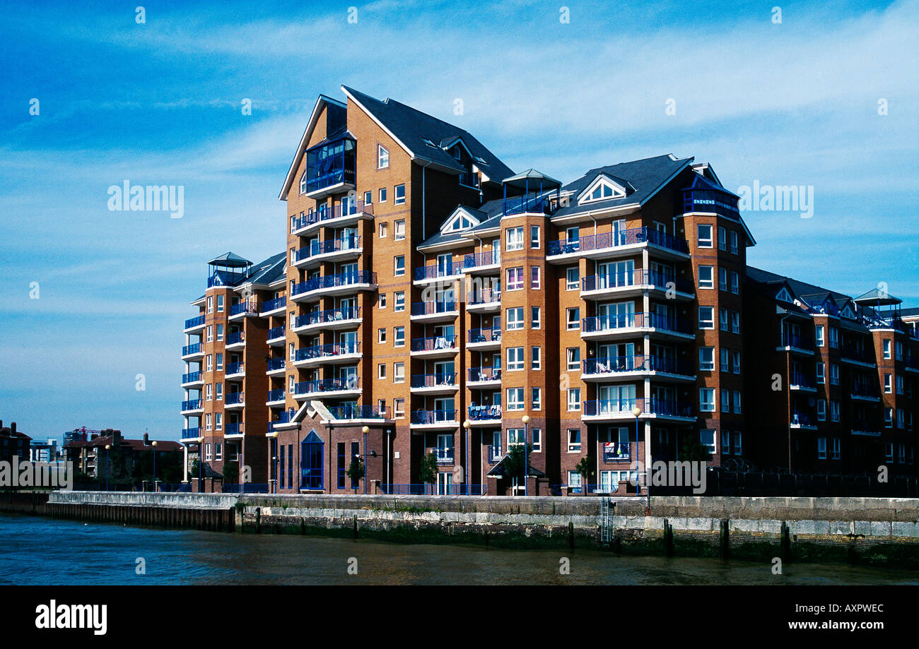 East London England Docklands From River Newly Constructed Flats Stock