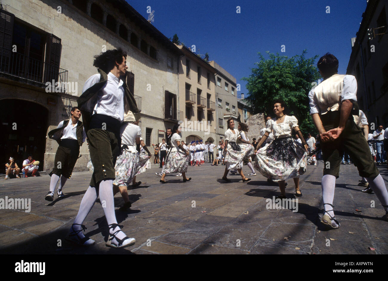 Ball Pla . Dance  at Major Holiday Party of Vilafranca del Penedès Barcelona Province Catalonia Spain Stock Photo