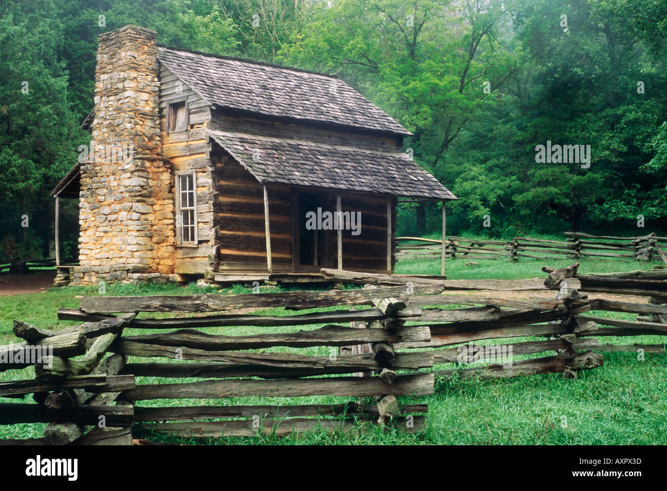 Summer time at the John Oliver Place in Cades Cove Great Smoky Mountains National Park Tennessee United States Stock Photo