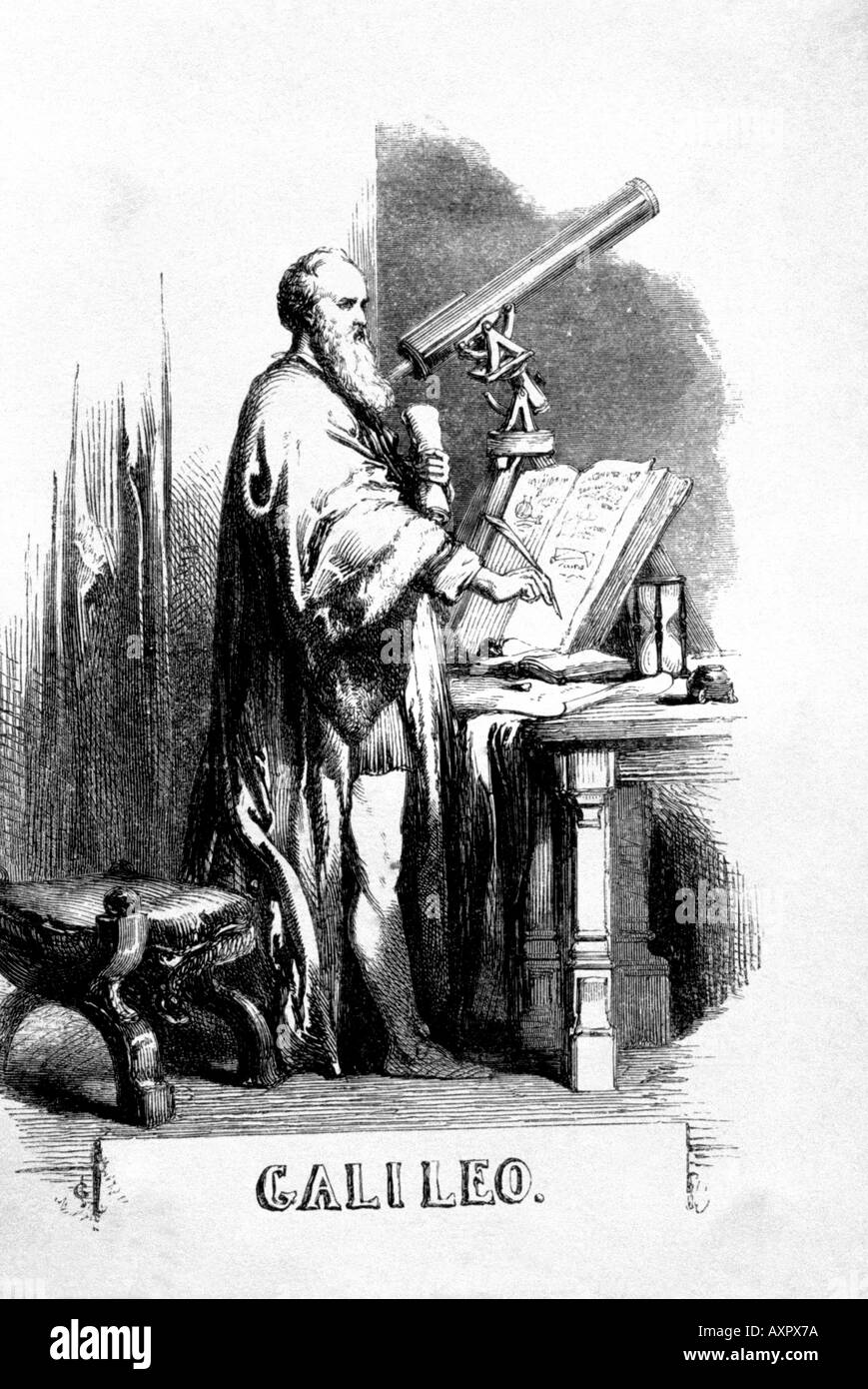 Galileo With Telescope From Orbs Of Heaven Published 1851 Stock Photo -  Alamy