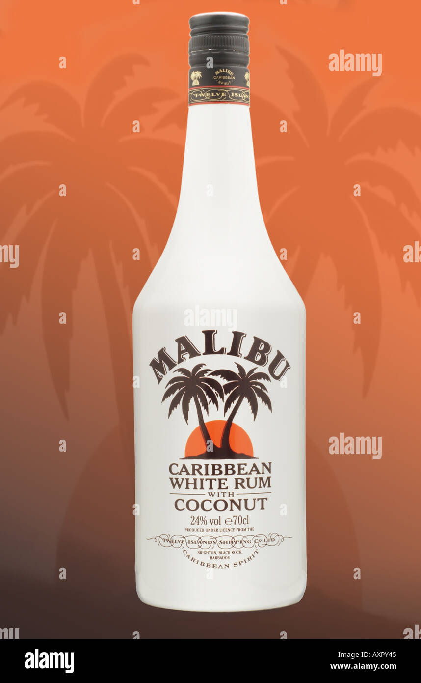malibu caribbean clear white rum with tropical coconut twelve 12 island shipping co ltd brighton black rock barbados Stock Photo