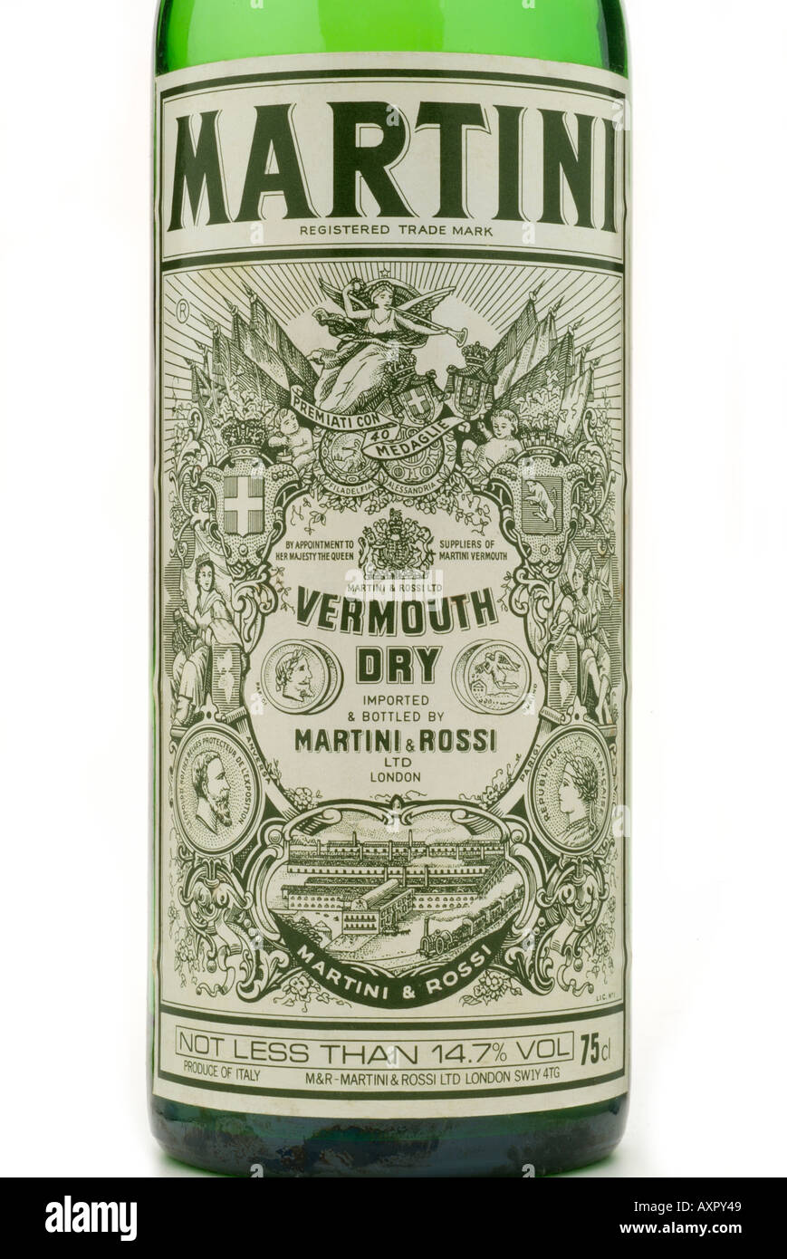 martini extra dry vermouth rossi italy italian torino turin alp alpine spritzer old style lable Stock Photo