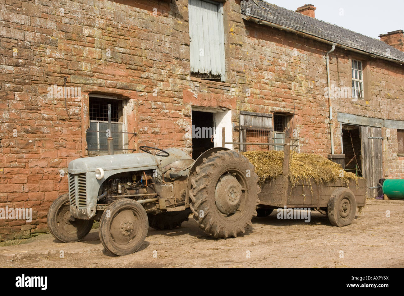 Old Gray Fergie with trailer on Cumbria Stock Photo