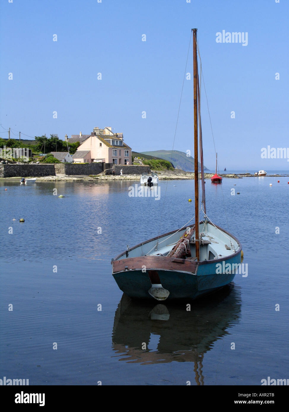 Moored Boat and Waterfront House Parrog Beach Pembrokeshire West Wales ...