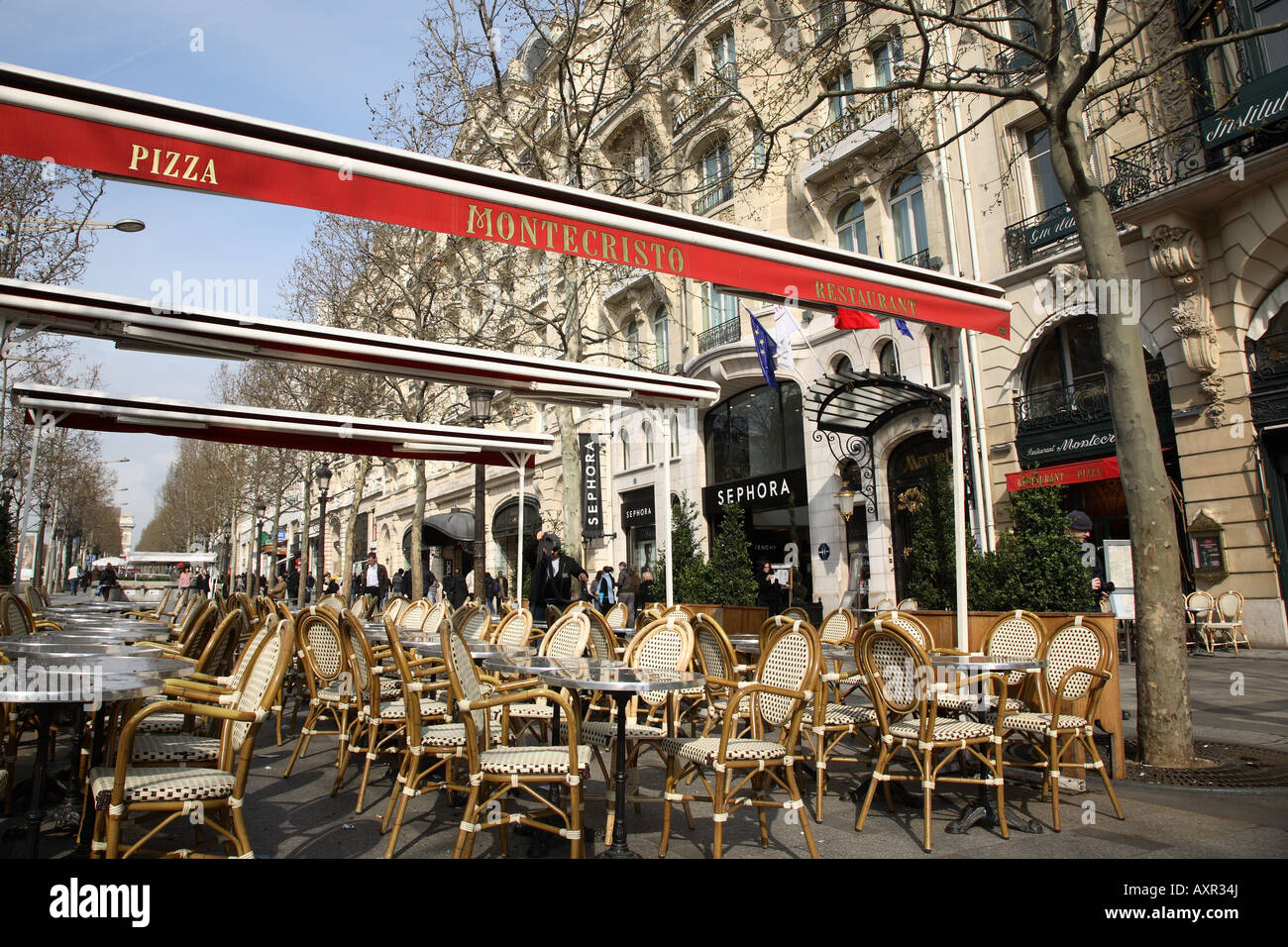 Cafe on Champs Elysees, Paris, France Stock Photo