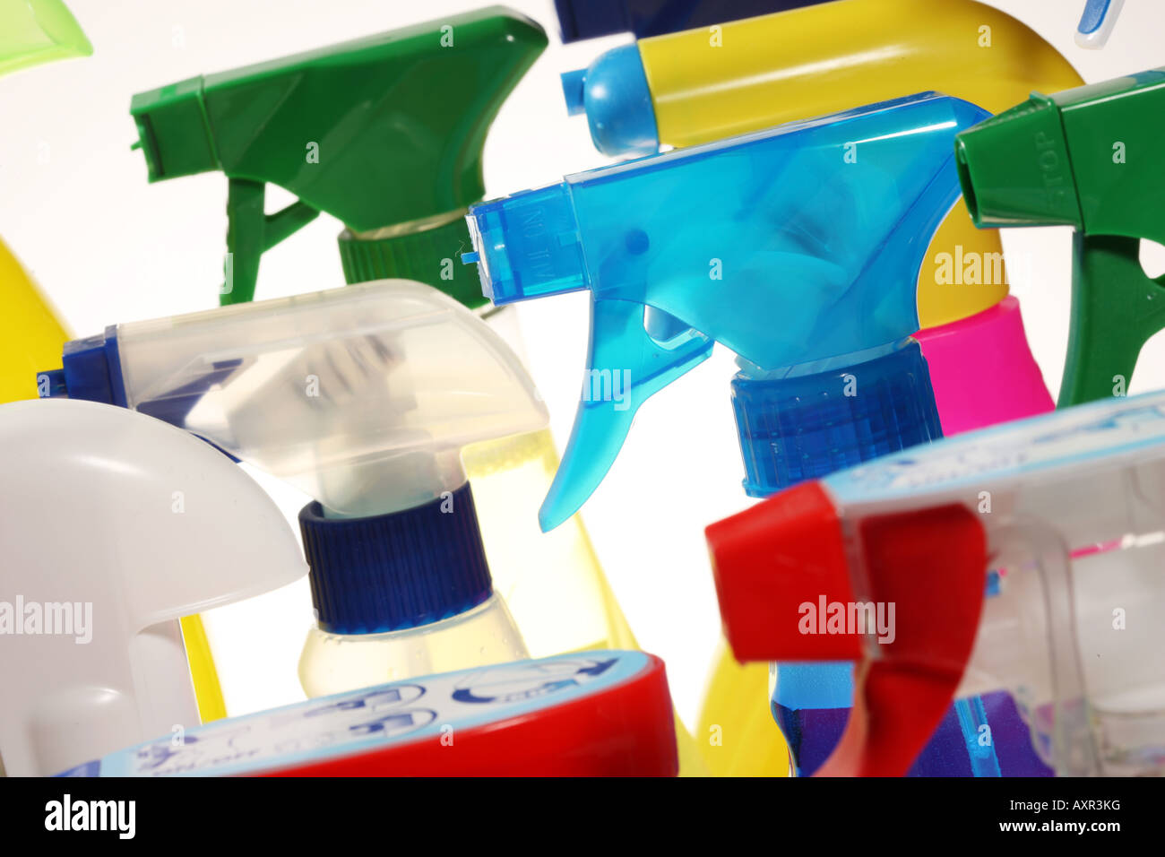 Plastic bottles with liquid cleaning agents Stock Photo Alamy