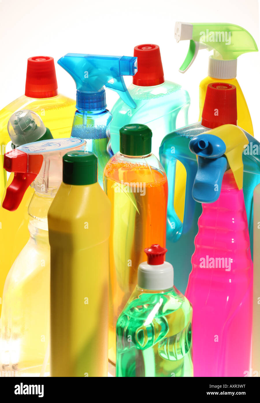 Plastic bottles with liquid cleaning agents Stock Photo Alamy
