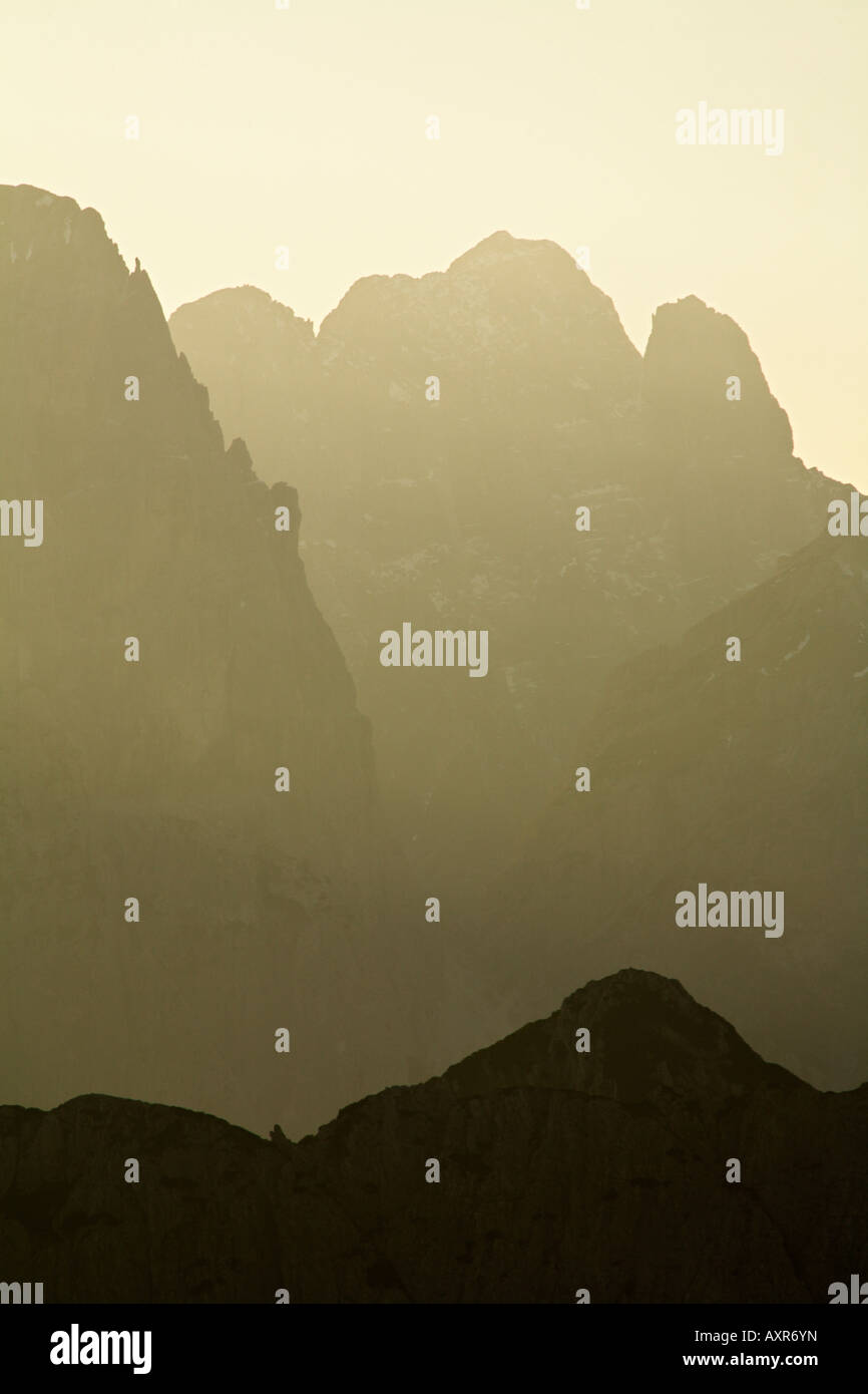 A view across the Julian Alps Slovenia layers at sunset Stock Photo