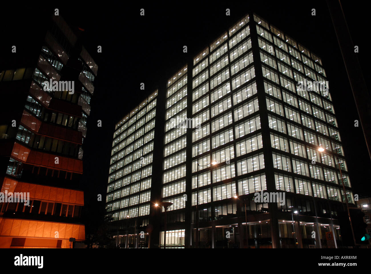 Colmore Plaza Birmingham . A new office block development pictured at night, empty, with all of its lights blazing. Stock Photo