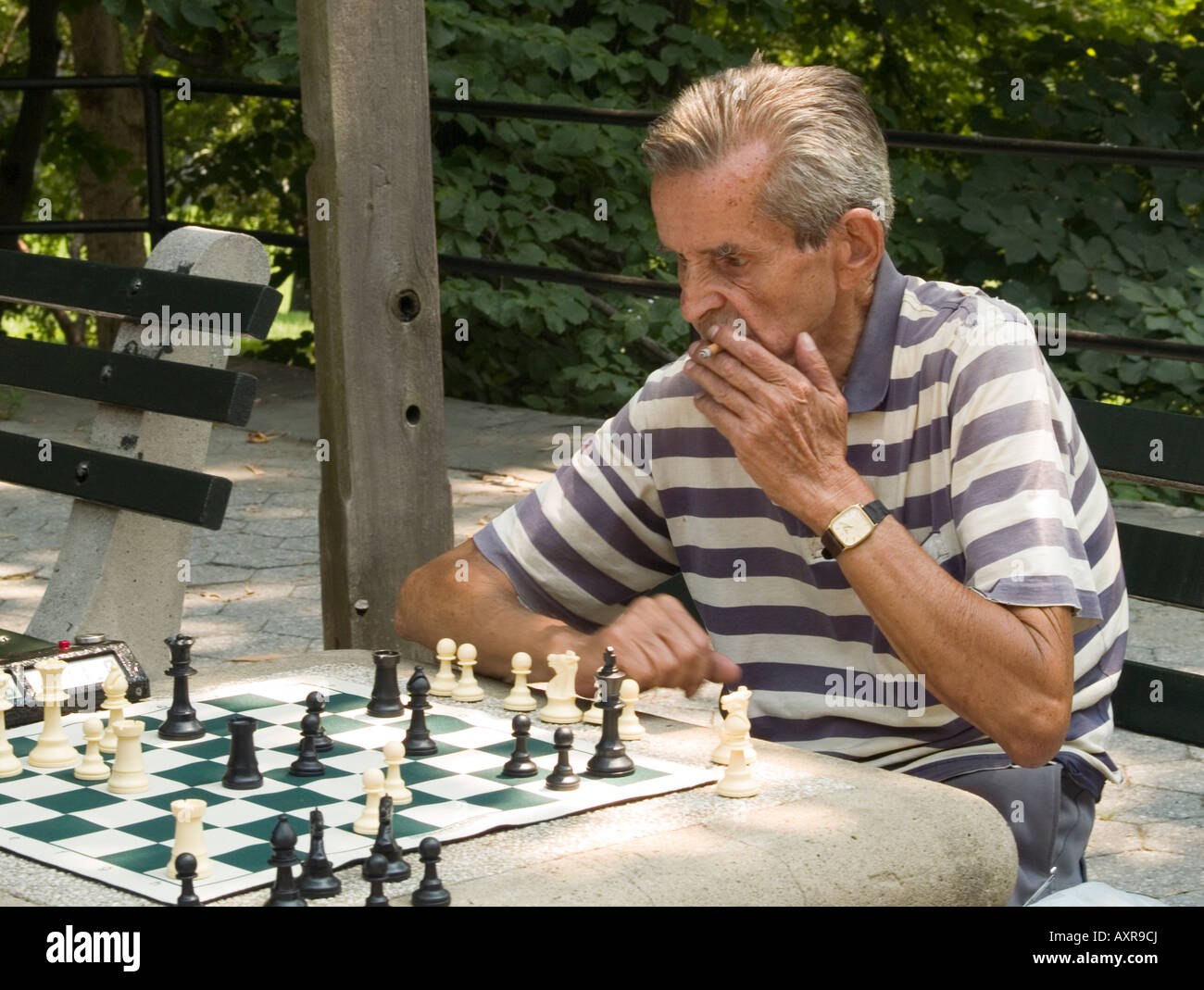 Kickboxer likes to frequent parks to play chess games and stare