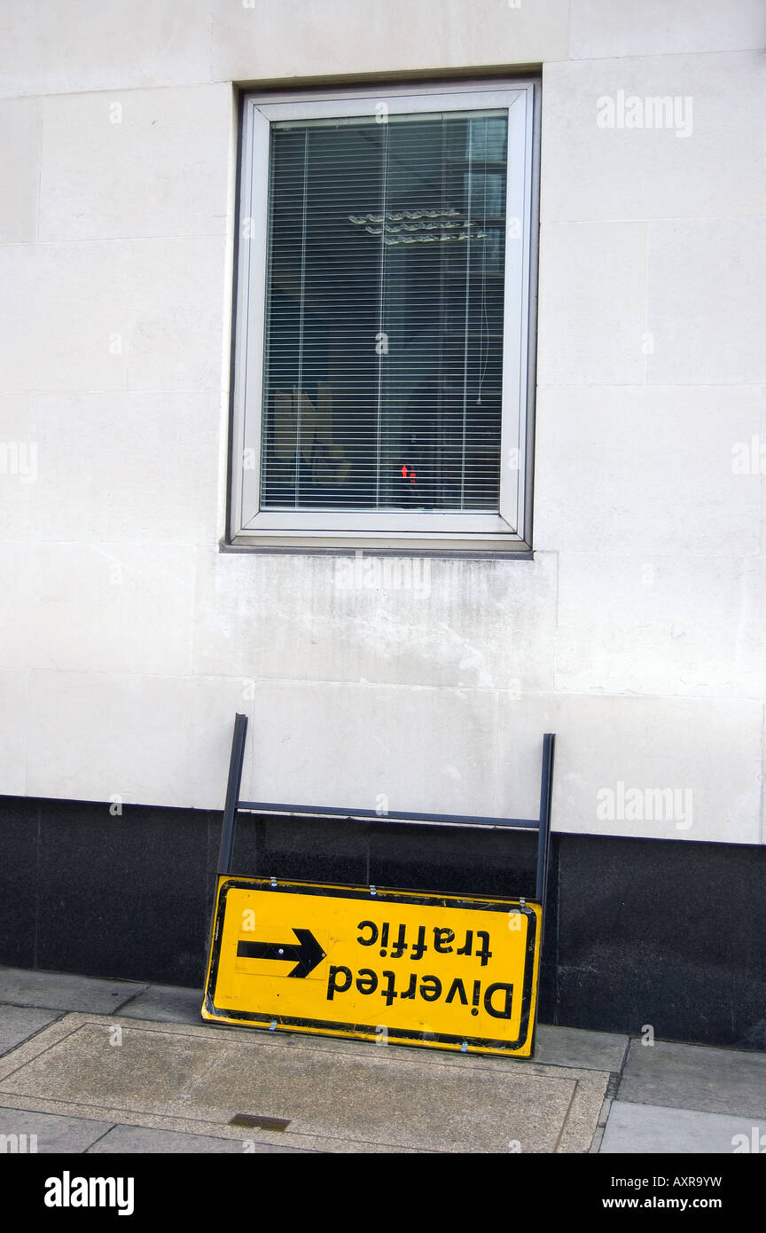 Diverted traffic sign upside down. Stock Photo