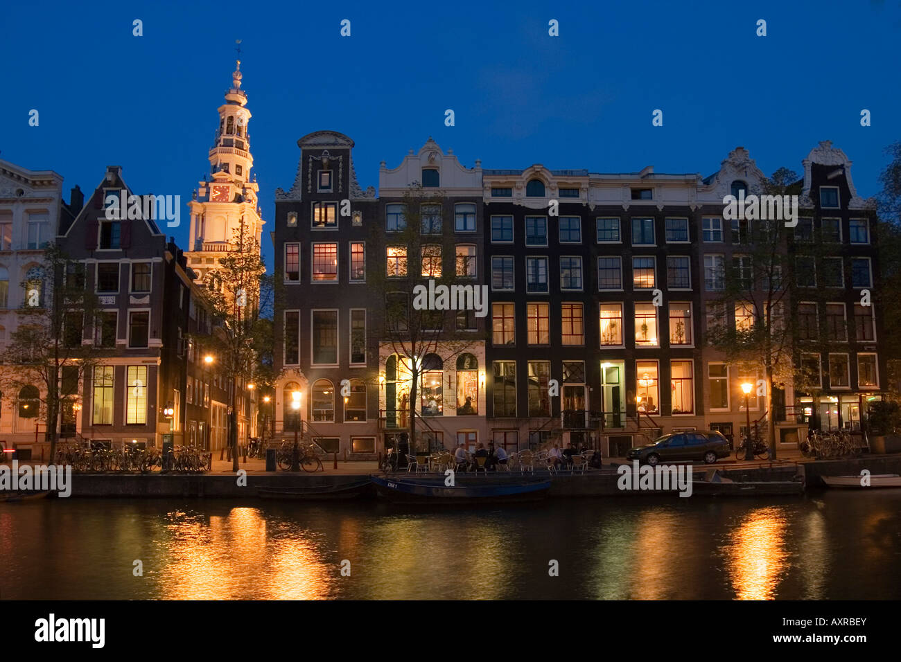 Amsterdam Kloveniersburgwall canal Zuiderkerk at night Stock Photo
