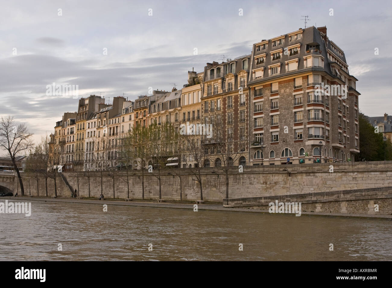 Buildings on the right bank of the Seine River in Paris, France, Europe Stock Photo