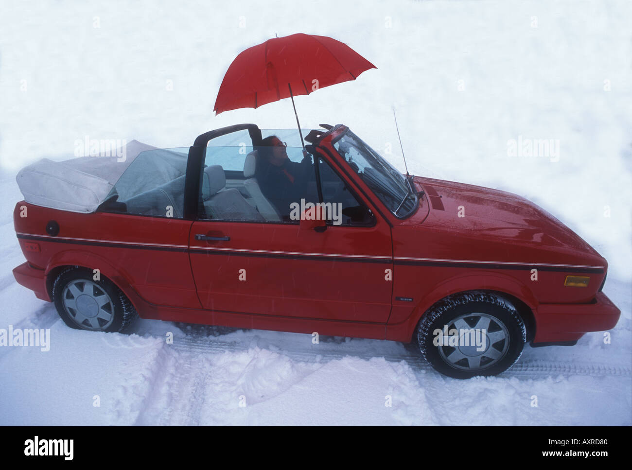Convertible in the Snow Stock Photo - Alamy