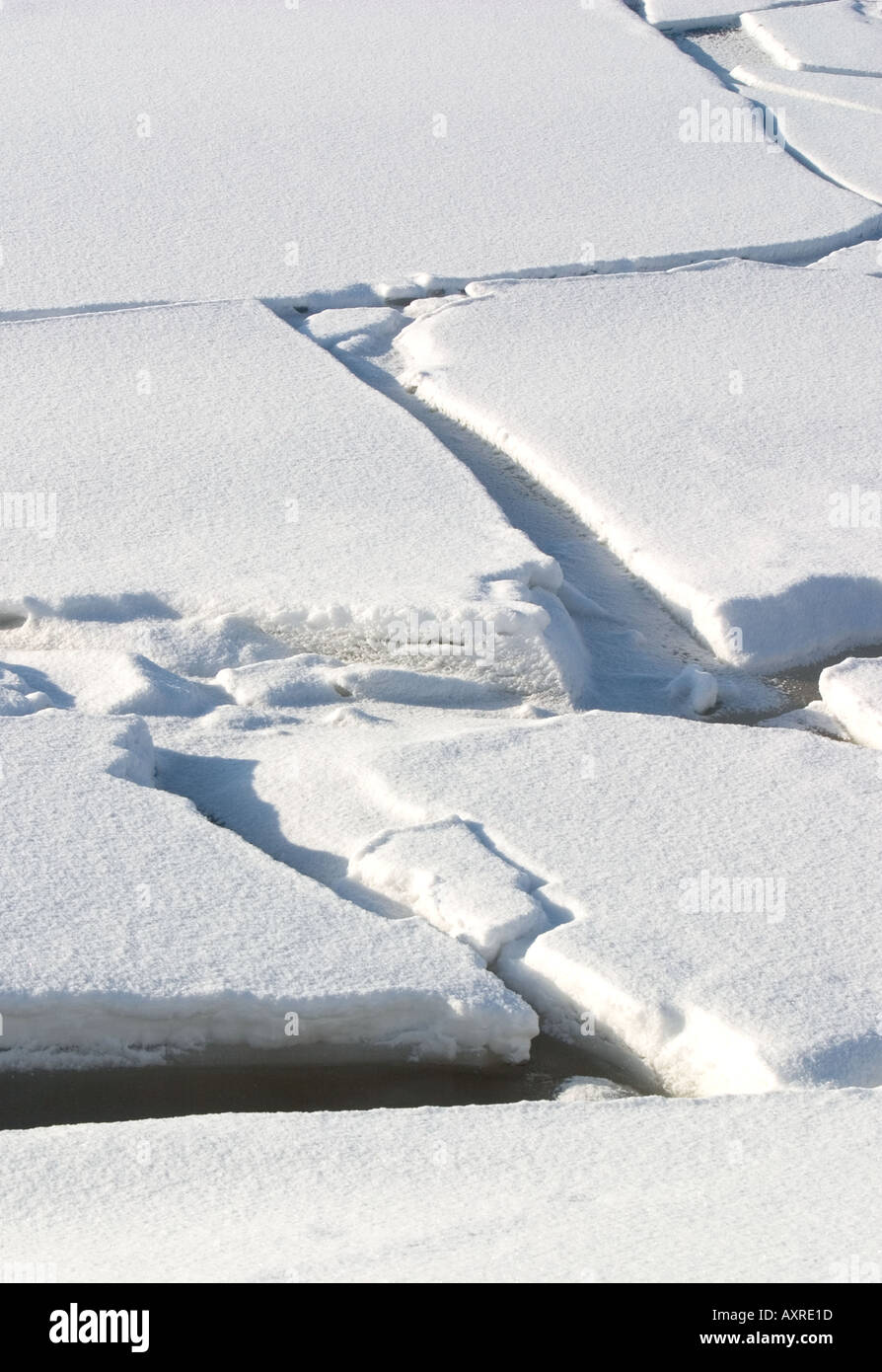 Zigzag cracks on ice-cap , Finland Stock Photo
