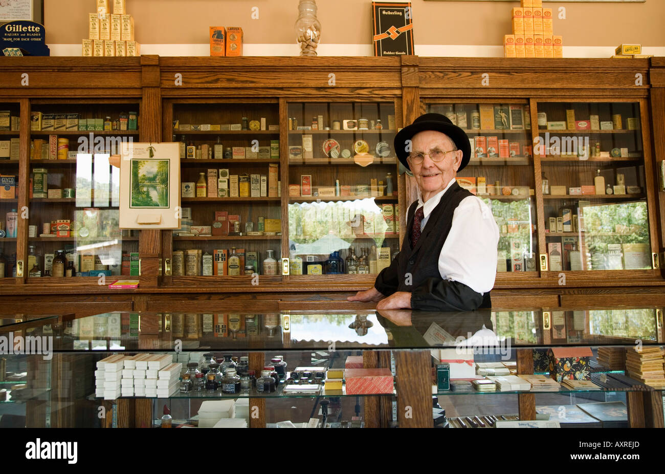 Man in an old fashioned pharmacy Stock Photo Alamy