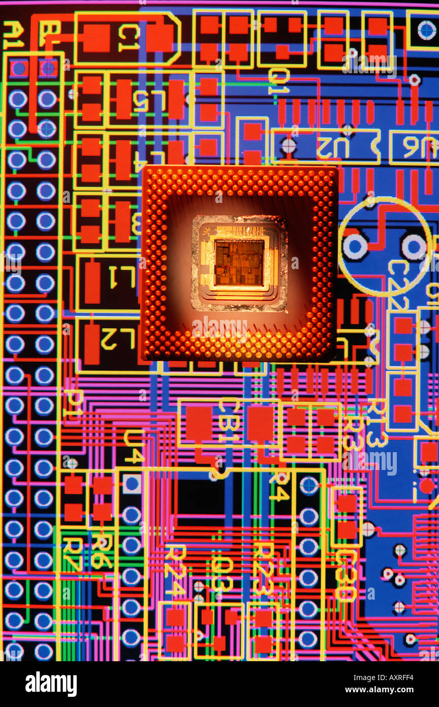 Computer CPU with Circuit Board Design Background Stock Photo - Alamy