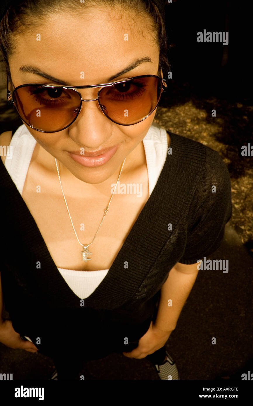 Female wearing sunglasses Stock Photo Alamy