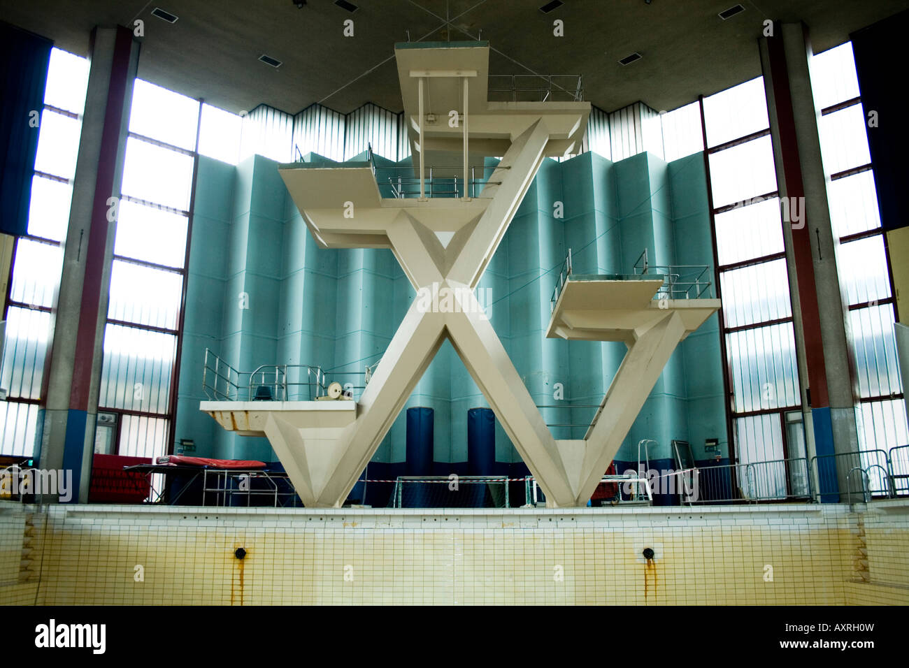 Exterior of the Leeds International Pool showing angular diving