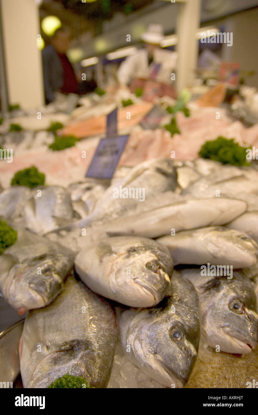 gilt head bream on display in the beresford street fish market St