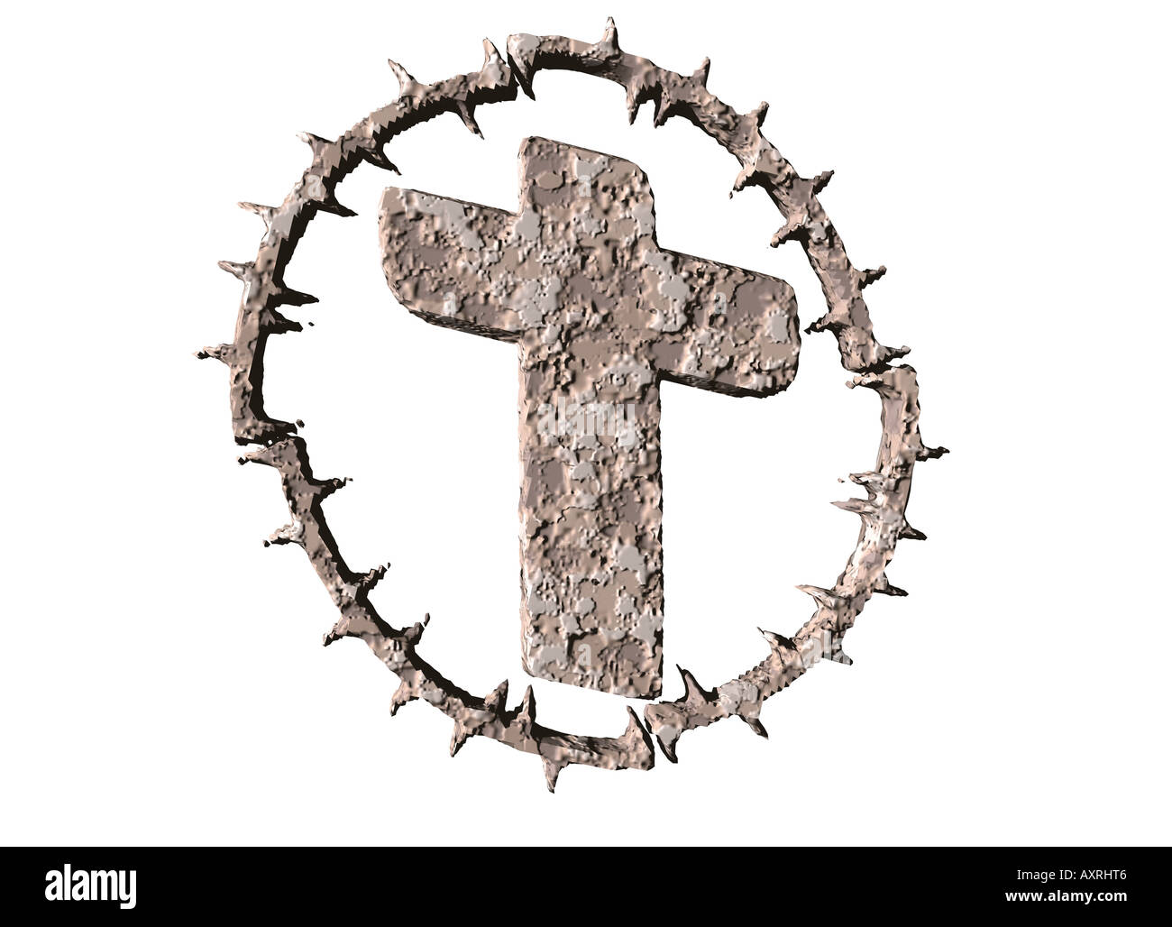 Cross surrounded by crown of thorns Stock Photo