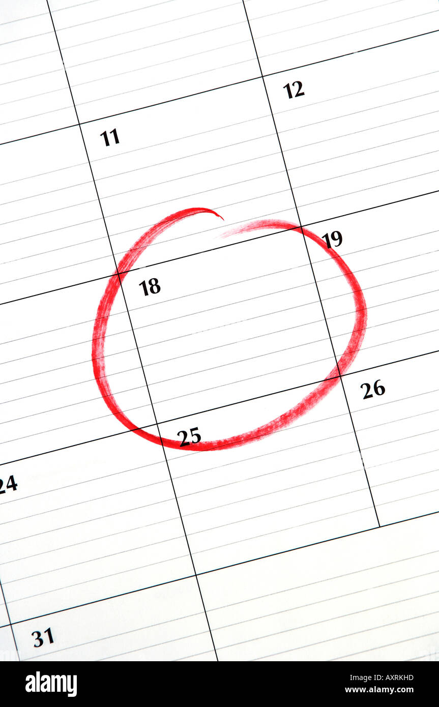 Circled day on calendar Stock Photo Alamy
