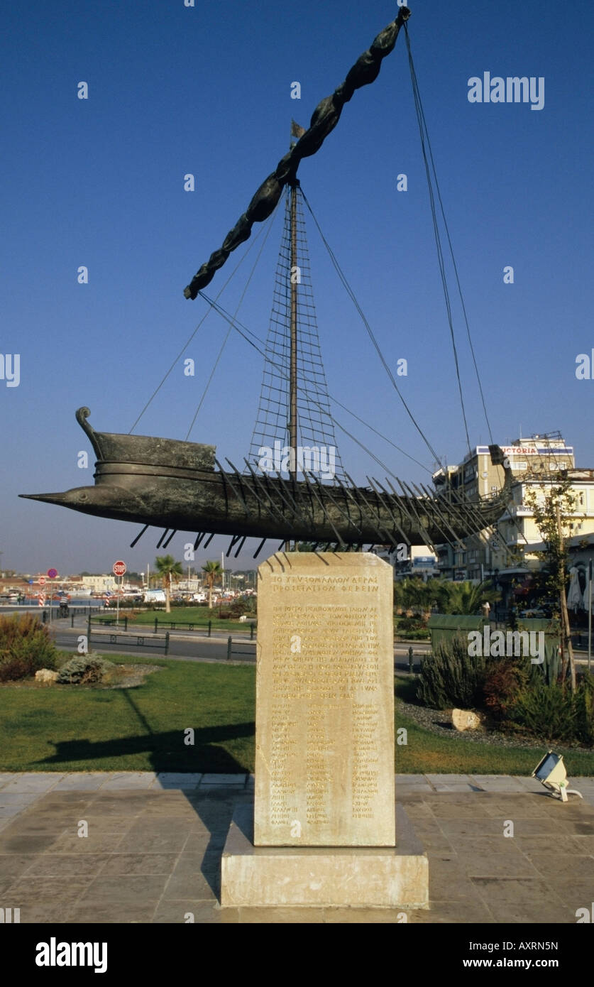 A sculpture of Jason and the Argonauts ship, the Argo on the waterfront promenade, Volos, Thessaly, Greece Stock Photo