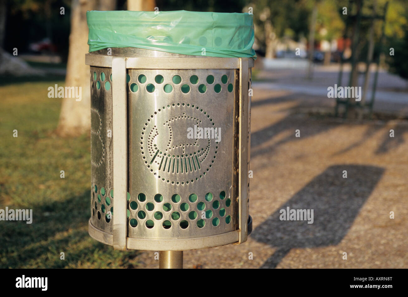 Rubbish bins of Volos are decorated with an image of Jason and the Argonauts ship, The Argo, Thessaly, Greece Stock Photo