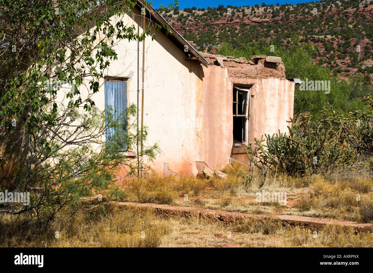 Abandoned house in the ghost town of Cuervo, New Mexico, on historic