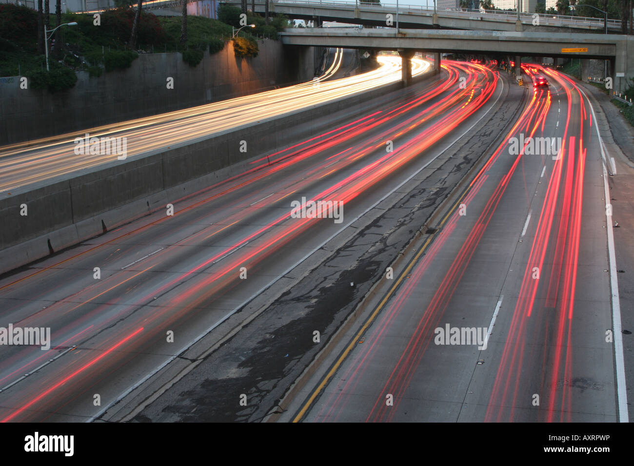 The 110 Freeway in downtown Los Angeles, California at rush hour Stock Photo