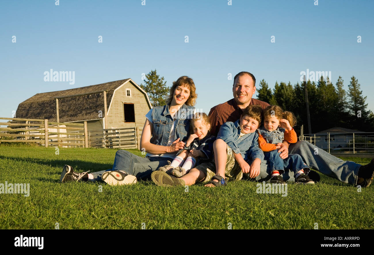 Family portrait on a farm Stock Photo