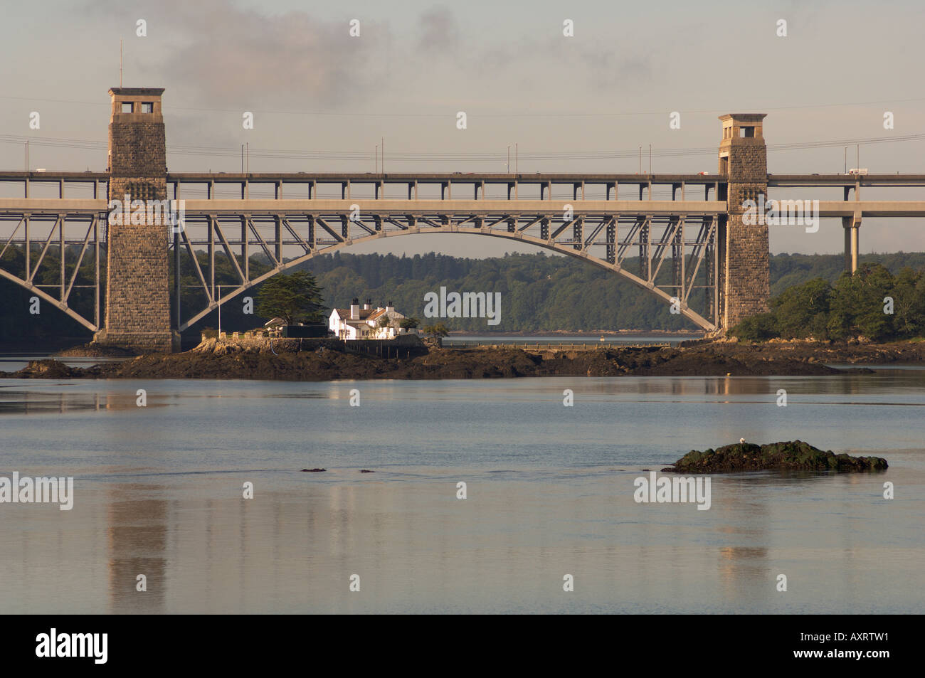 The Britannia Bridge across the Menai Straits Anglesey Stock Photo