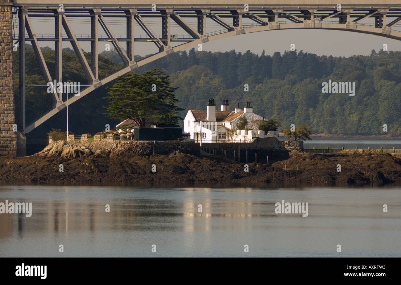 The Britannia Bridge across the Menai Straits Anglesey Stock Photo