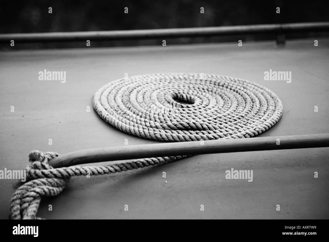 Rope in a circle on top of a narrow boat Stock Photo Alamy