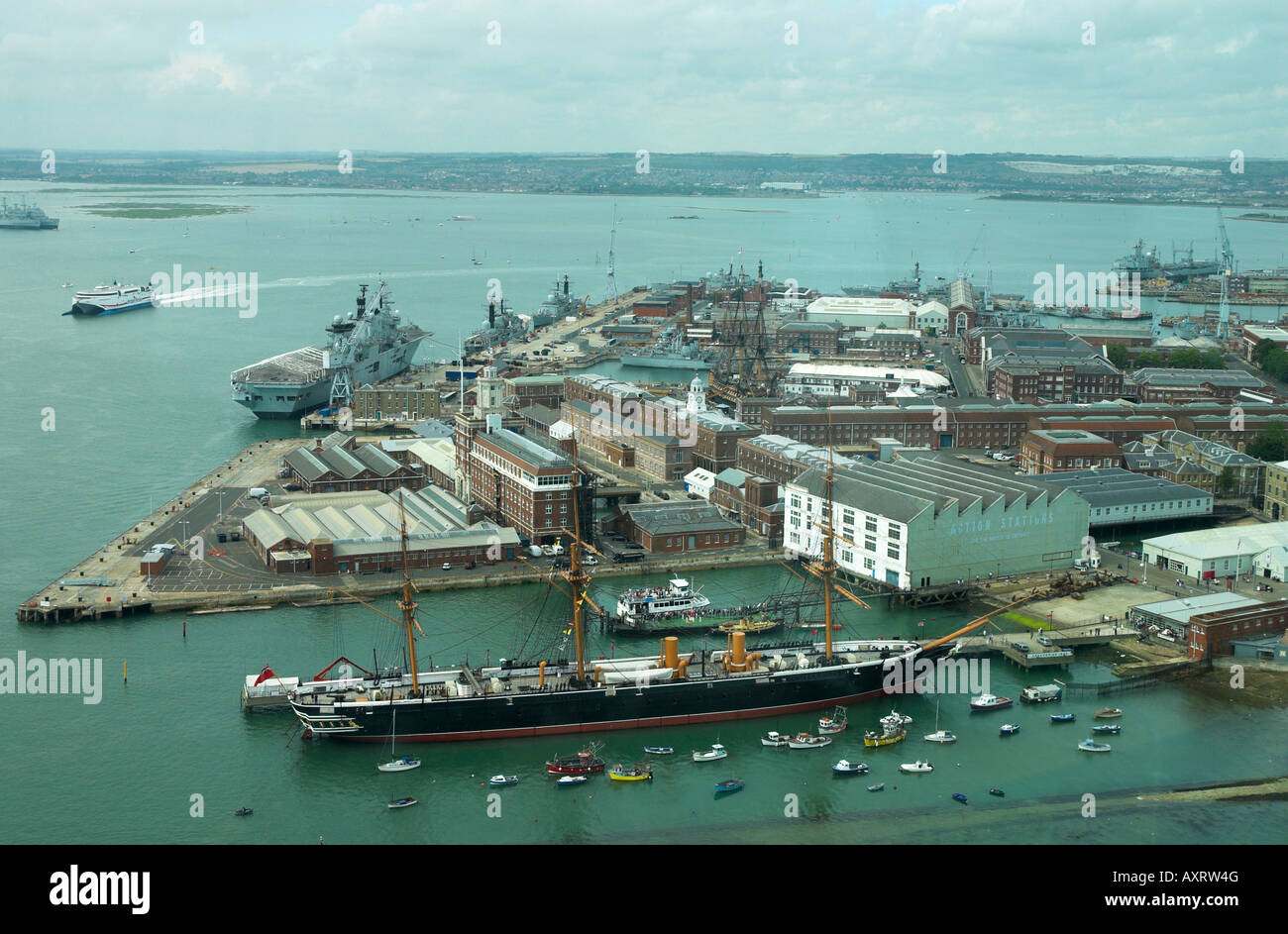 Aerial View of HMS Warrior Portsmouth Dockyard Stock Photo