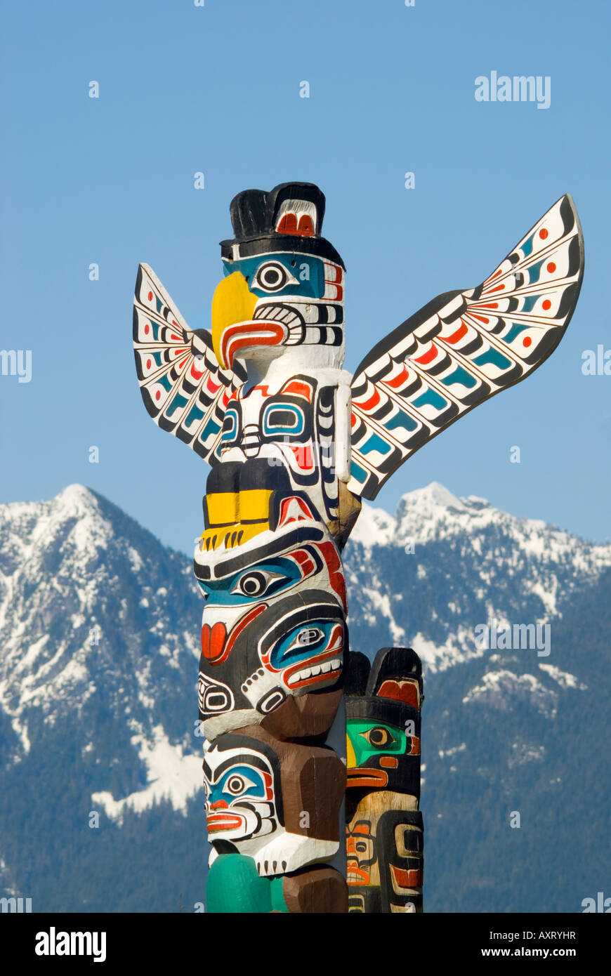 Totem Poles at Stanley Park Vancouver British Columbia Canada Stock Photo