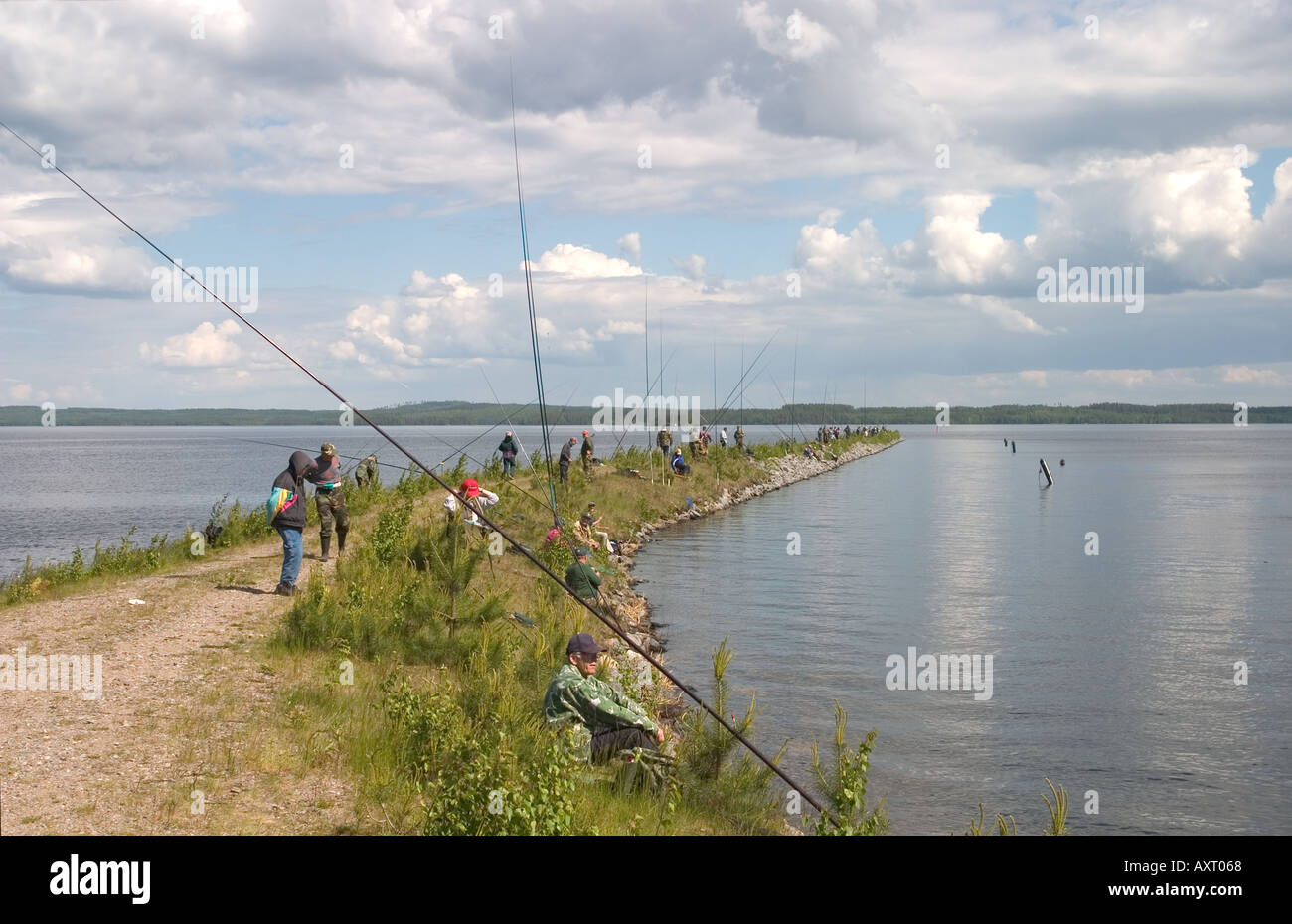 View from a summer angling competition anglers at Lake Pohjois-Konnevesi , Finland Stock Photo