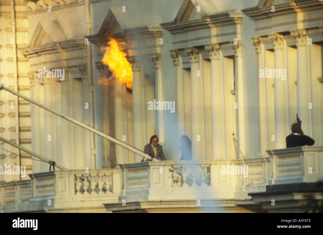 Iranian Embassy siege May 5th 1980 London UK 1980s Simon 'Sim' Harris escaping from the building. England  HOMER SYKES Stock Photo