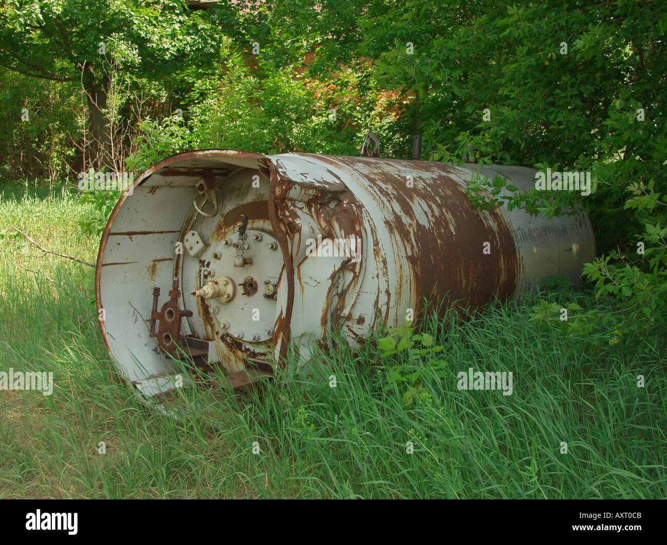 Abandoned gas cylinder in village close to Ukraine Belarus border in