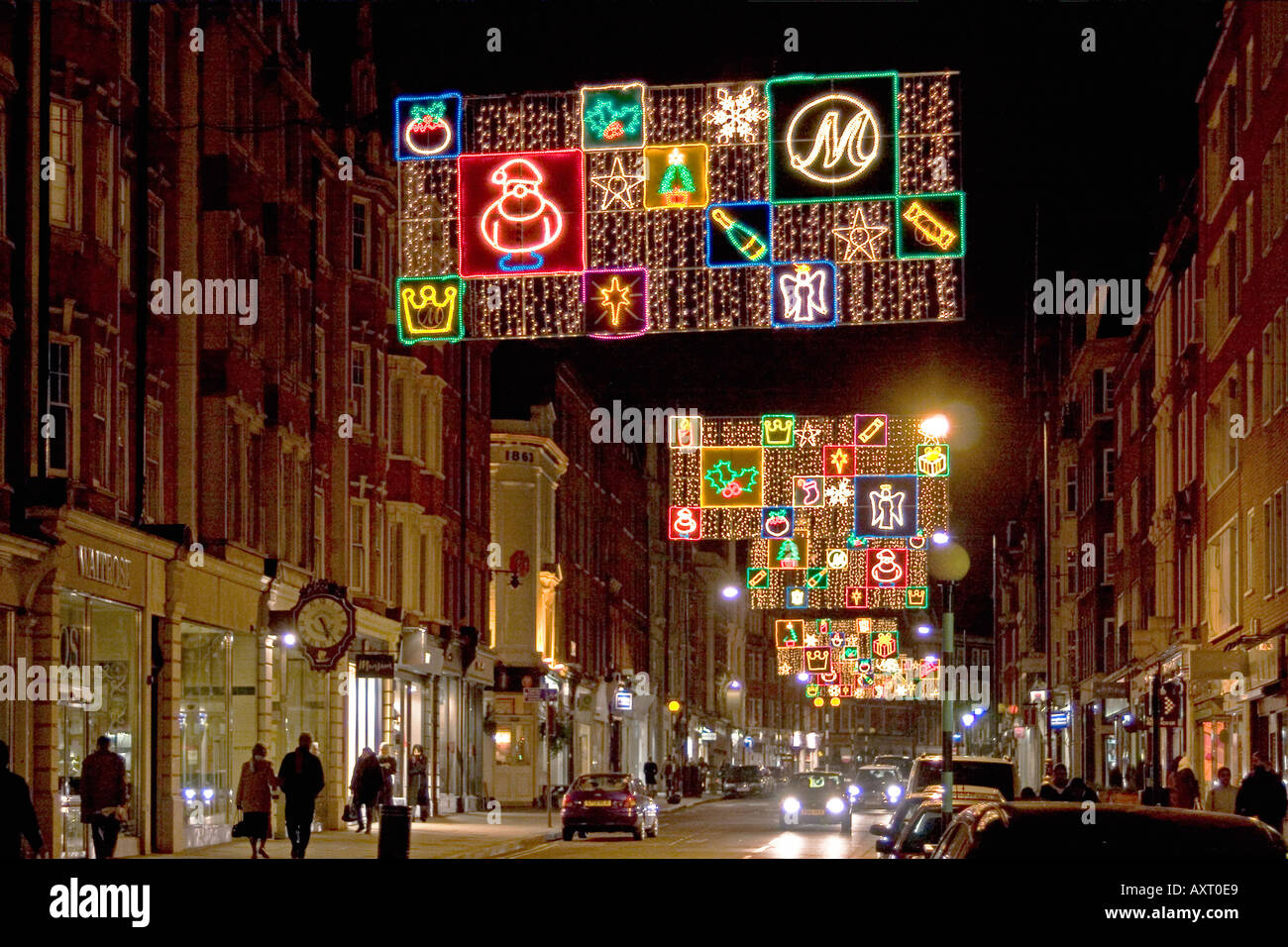 Marylebone High Street Christmas lights, London, December 2004 Stock Photo