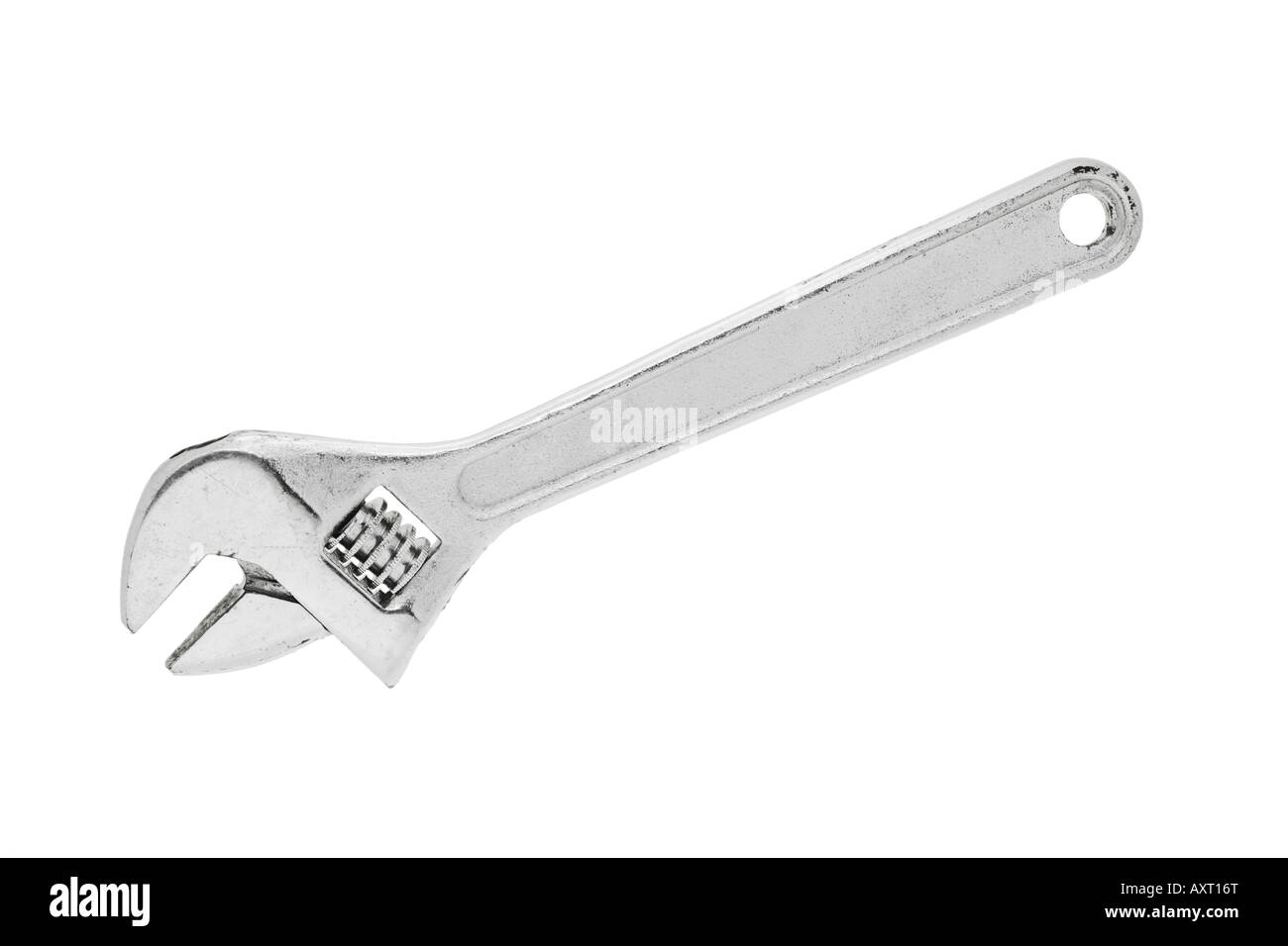 Adjustable wrench diagonally on white background Stock Photo