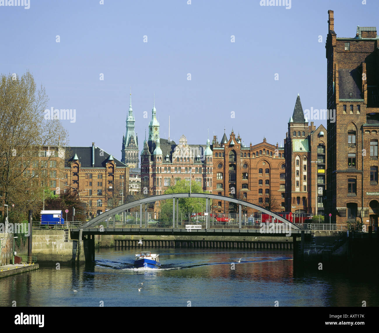 geography / travel, Germany, Hamburg, Speicherstadt, Brooktorkai with town hall tower, Loft house, Stock Photo
