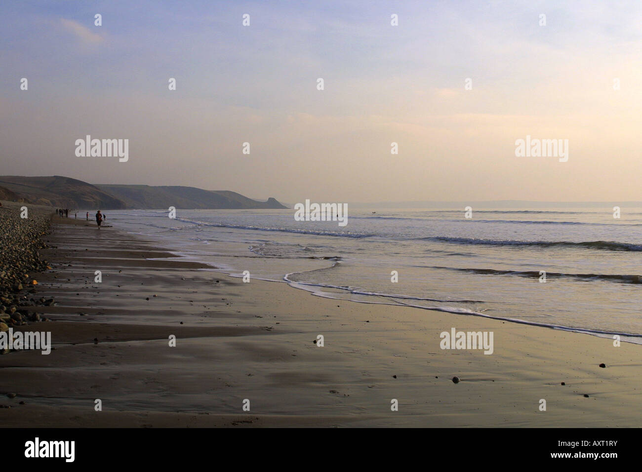 Newgale beach, low tide, beach, sunny horizontal format.Pembrokeshire