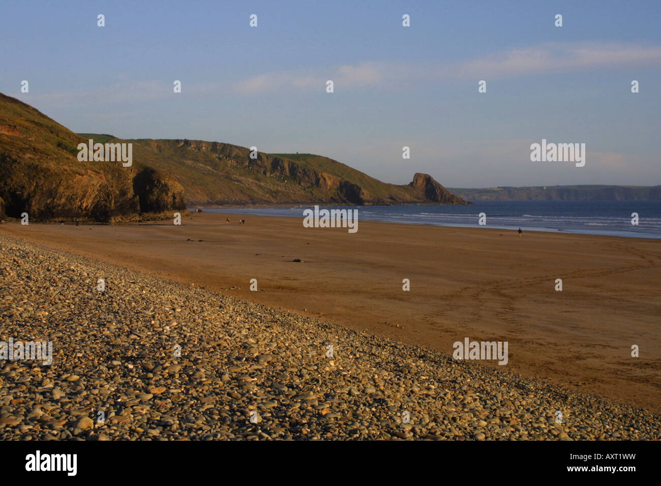 Newgale beach, low tide, beach, sunny horizontal format.Pembrokeshire