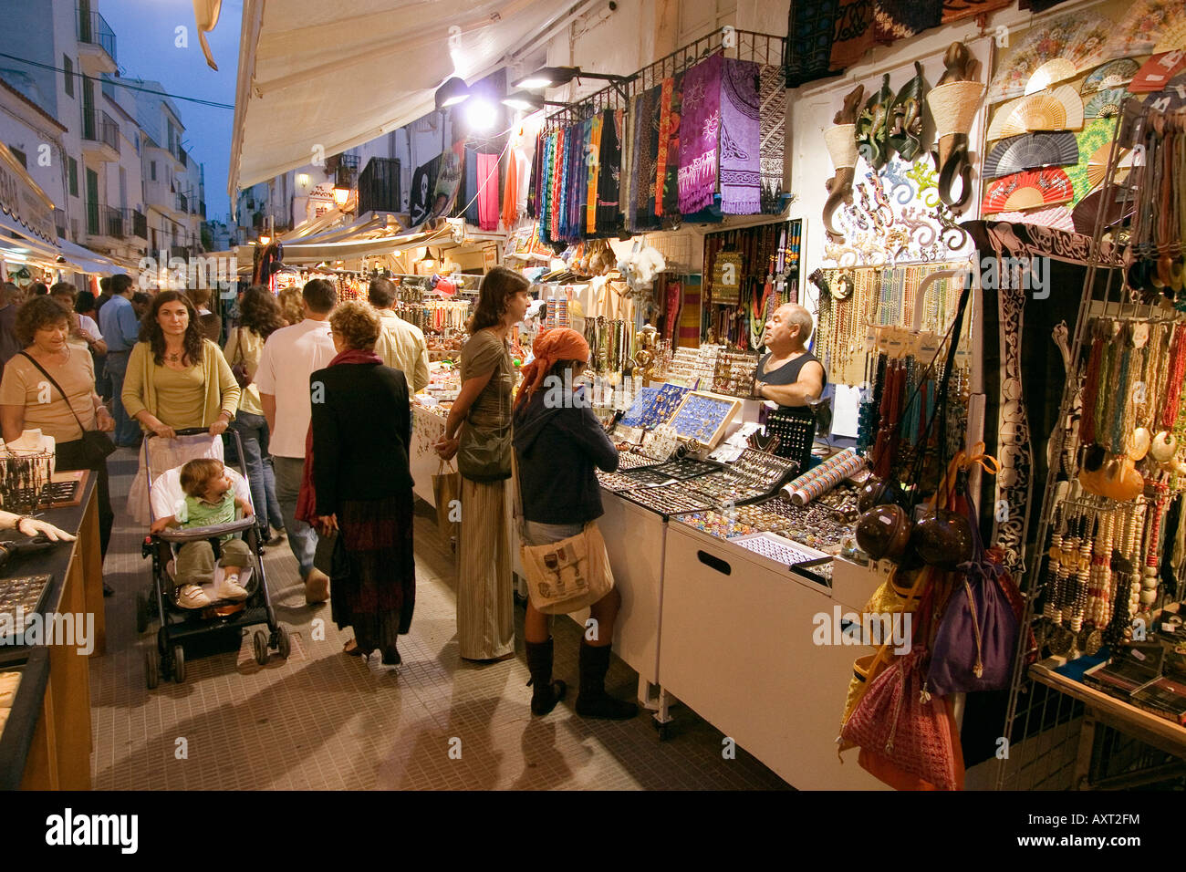 Spain Baleares island Ibiza town street market shops Stock Photo