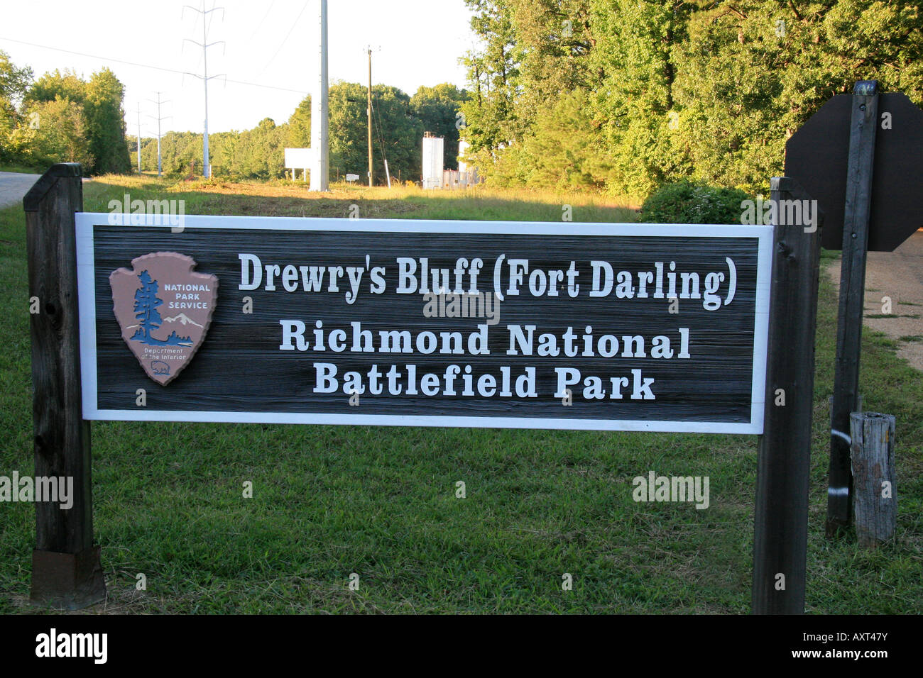 Entrance sign to Fort Darling on Drewry's Bluff, Richmond, VA Stock
