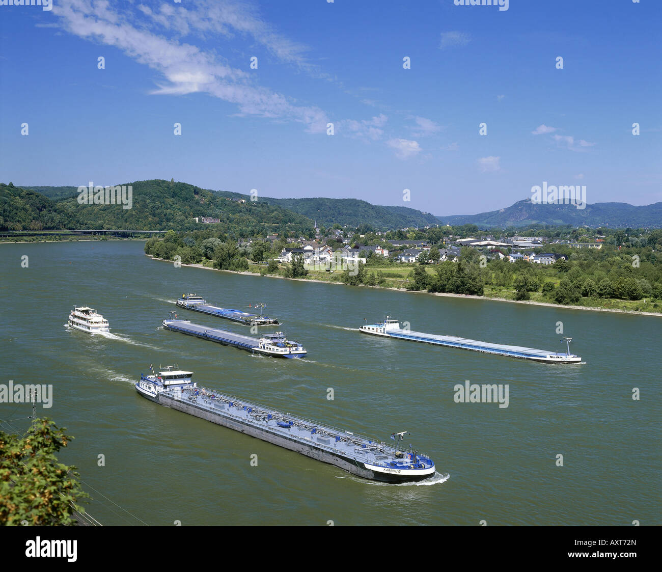 geography / travel, Germany, transport / transportation, cargo ships on the Rhine River, near Unkel, Additional-Rights-Clearance-Info-Not-Available Stock Photo