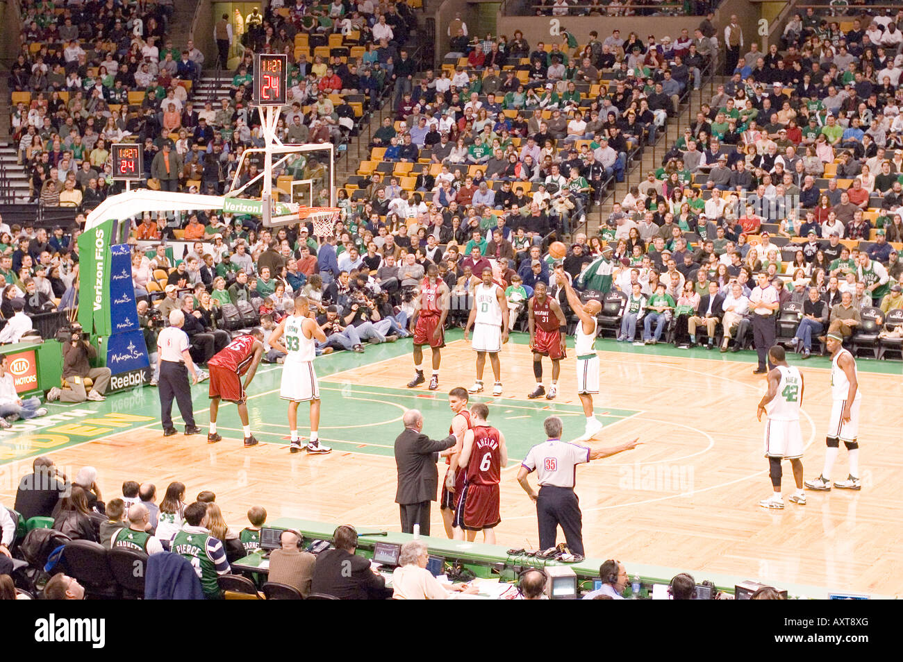 The Boston Celtics NBA team versus the Miami Heat at Boston's Banknorth
